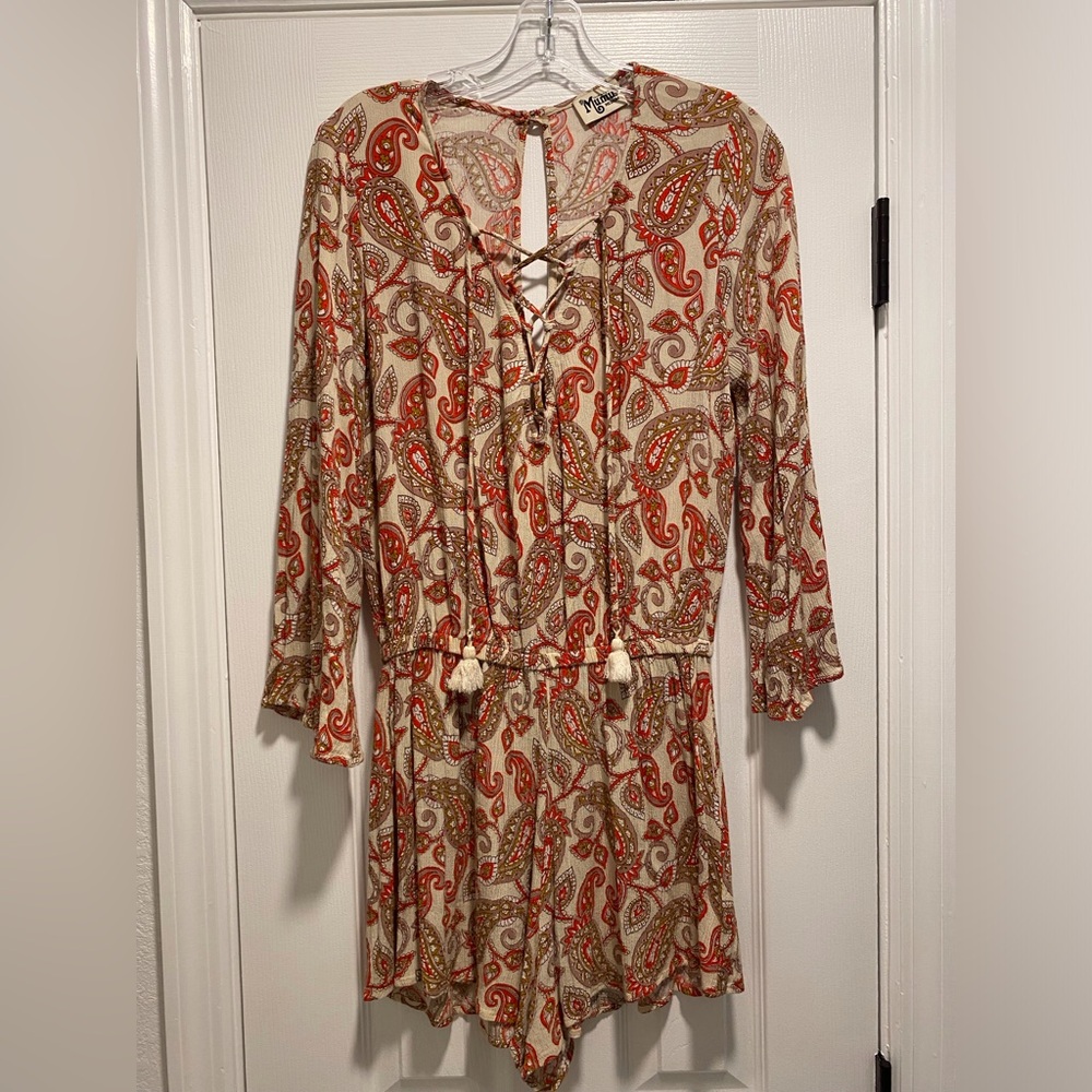 Show Me Your Mumu Paisley long sleeve shorts romper Medium
